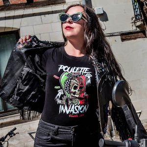 T-shirt femme, col rond "Poulette Invasion" Noir